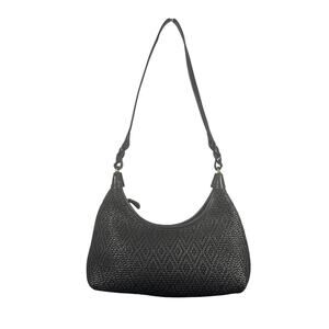 Fossil Black Woven Shoulder Bag Leather Strap Hobo Purse Boho Chic vintage
